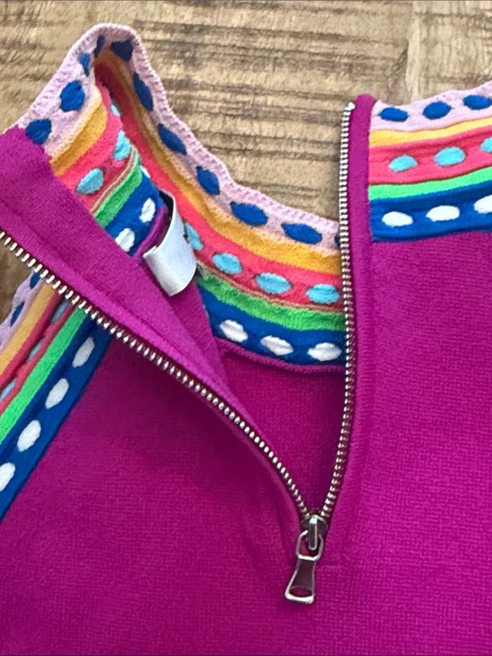 Milly Fuchsia Halter Top with Multicolor Stripe and Dot Trim - Picture 6 of 8